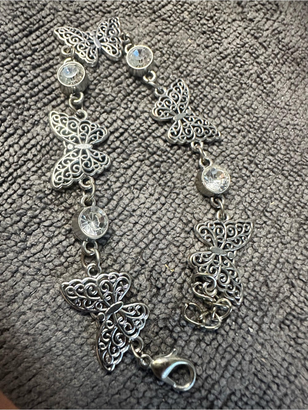 Butterfly Dsigns Silver-Tone Filigree Butterfly Bracelet with Clear Stones